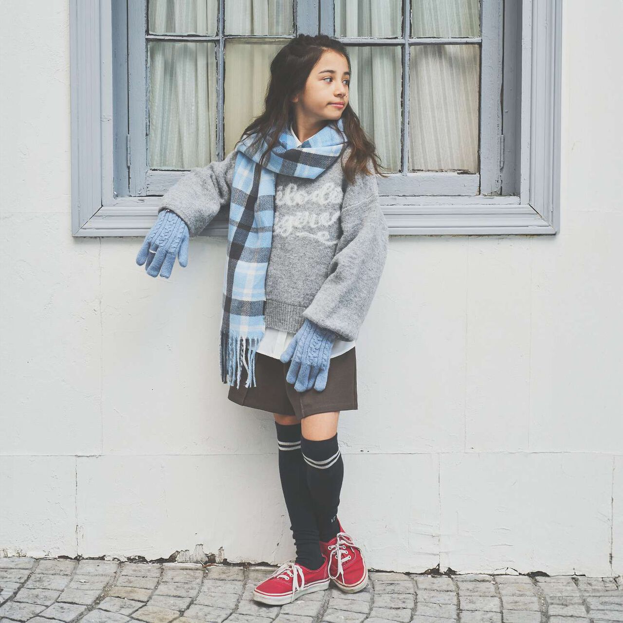 [Static-Free] Cashmere Touch Checkered Scarf,Navy, large image number 12