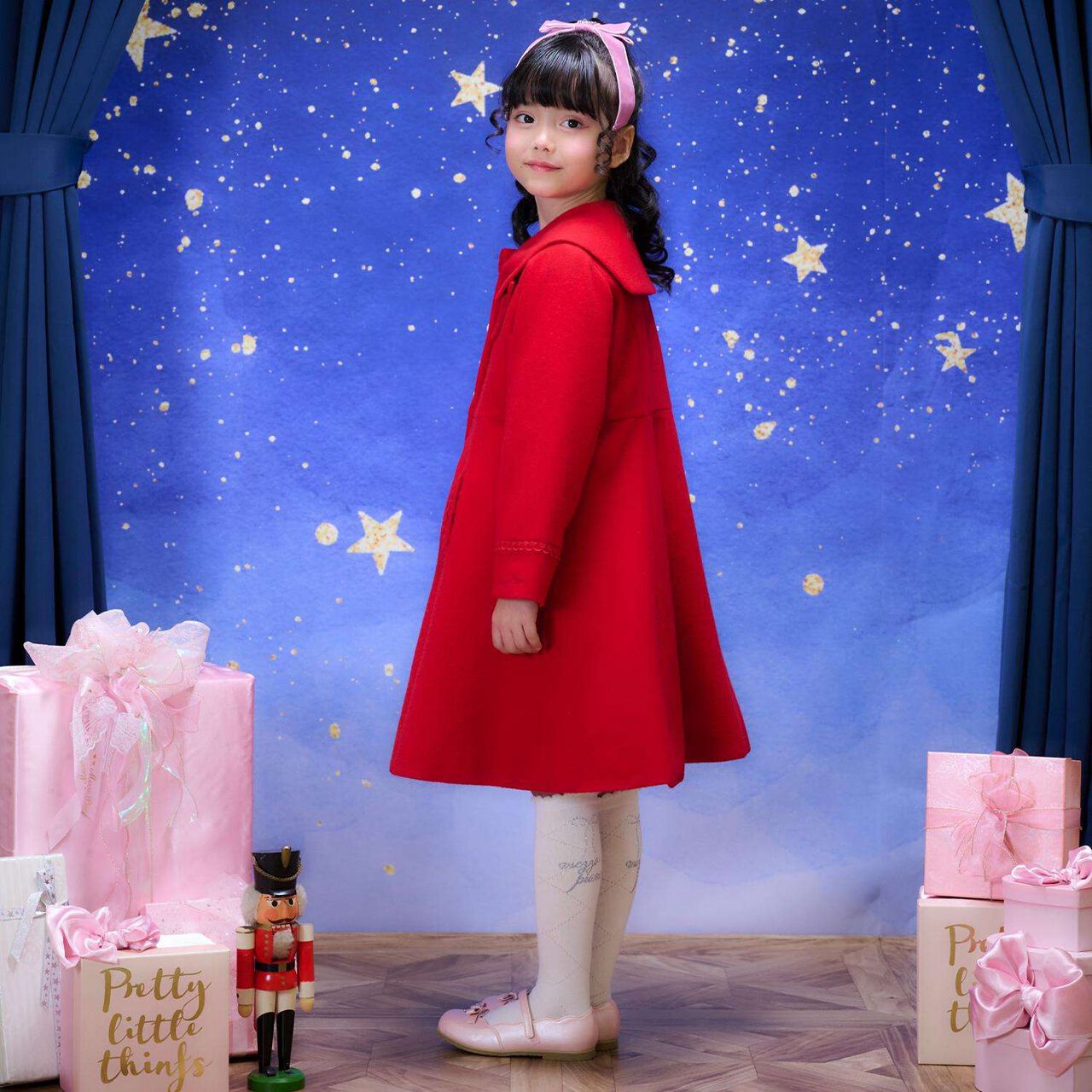 Ribbon Color Wool Coat,Sax blue, large image number 15