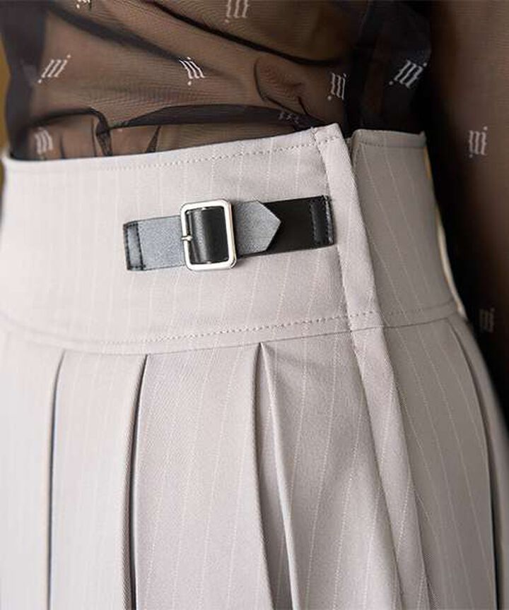 Quilted Belt Pleated Skirt,Light gray, medium image number 16