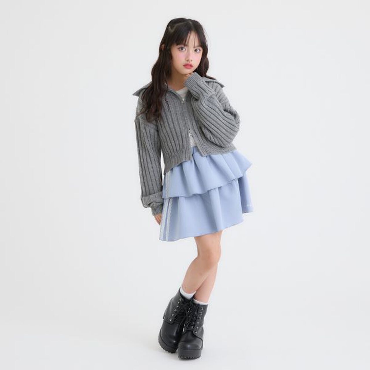 [Washable] Double Zip Big Collar Knit Cardigan,Ivory, large image number 5