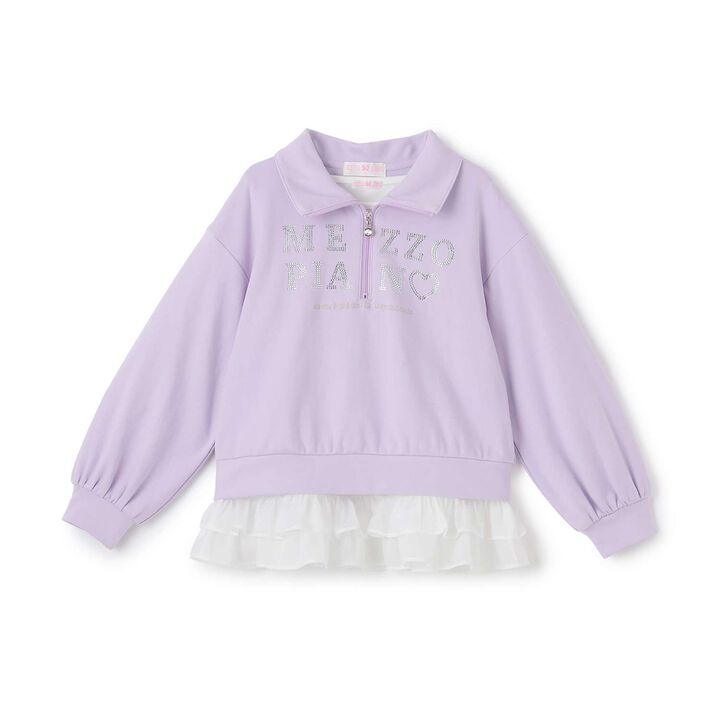Half-Zip Pullover & Hem Frill Short-Sleeve T-Shirt Set,Lavender, medium image number 0