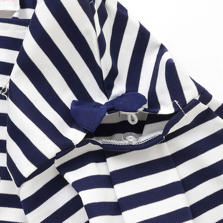 Necklace Embroidery Stripe Pattern One-Piece Dress,Navy, medium image number 13
