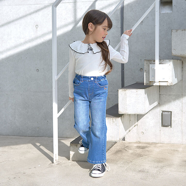 Beautiful Silhouette Stretch Flare Denim Pants,Sax blue, medium image number 2