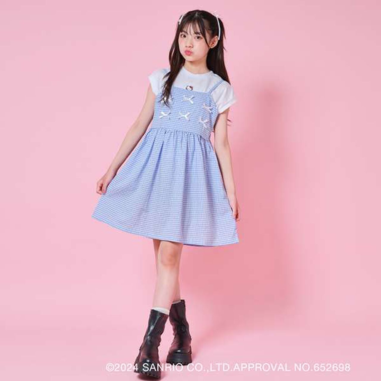 Hello Kitty Gingham Camisole One-Piece Dress Set,Blue, large image number 0