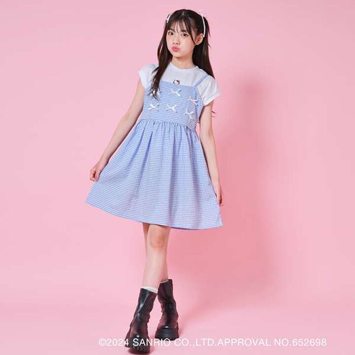 Hello Kitty Gingham Camisole One-Piece Dress Set,Blue, medium image number 0