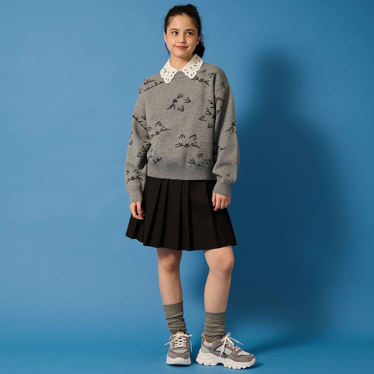 [AMI] Cat All-Over Pattern Jacquard Collared Knitwear,Black, large image number 15