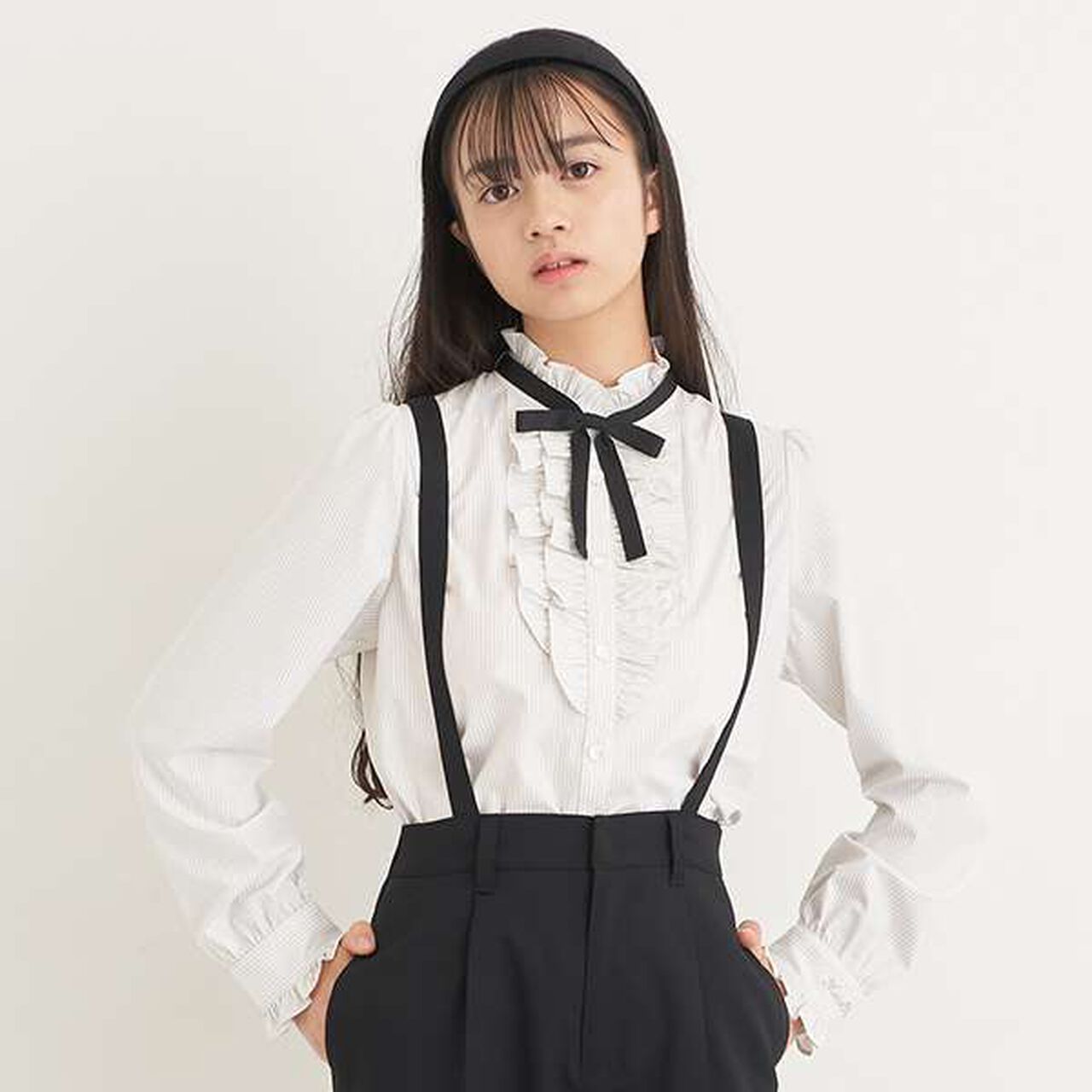 Stand Frill Blouse,Gray, large image number 0