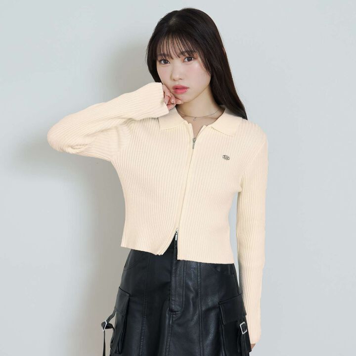 [LTXC] Washable Ribbed W Zipper Cardigan,Ivory, medium image number 1