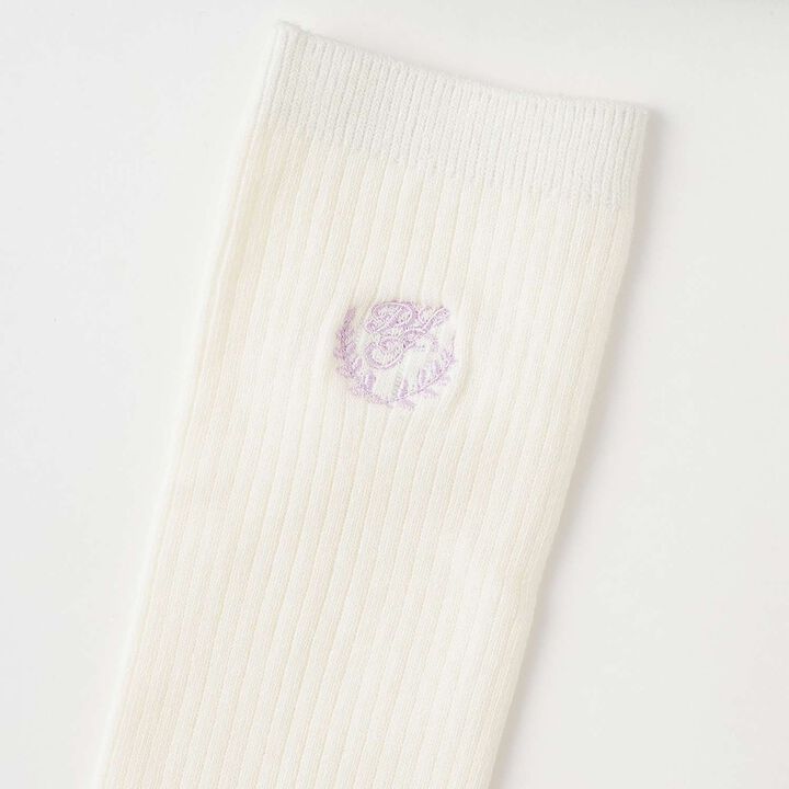1-Point Embroidered Knee-High Socks,White, medium image number 1