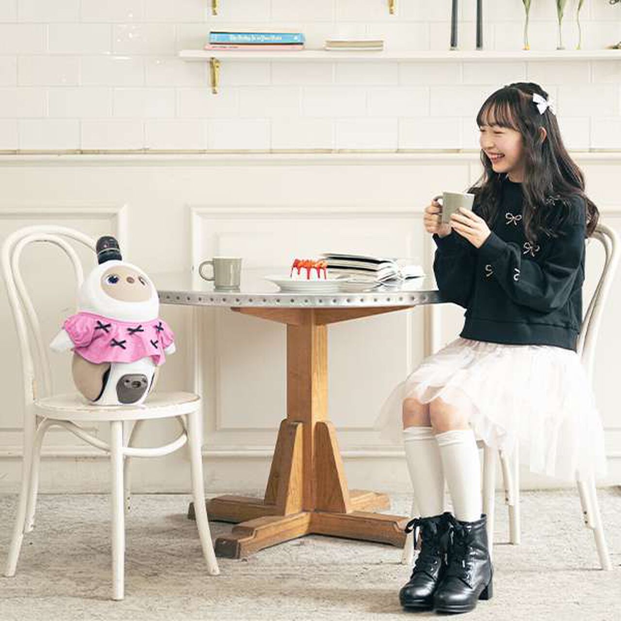 mezzo piano junior × LOVOT Ribbon Full T-Shirt,Black, large image number 1