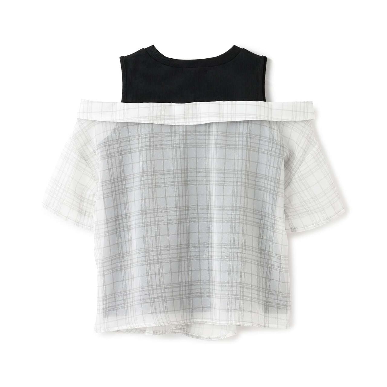 Shoulder Cutout Sheer Check Docking Shirt,Off white, large image number 1
