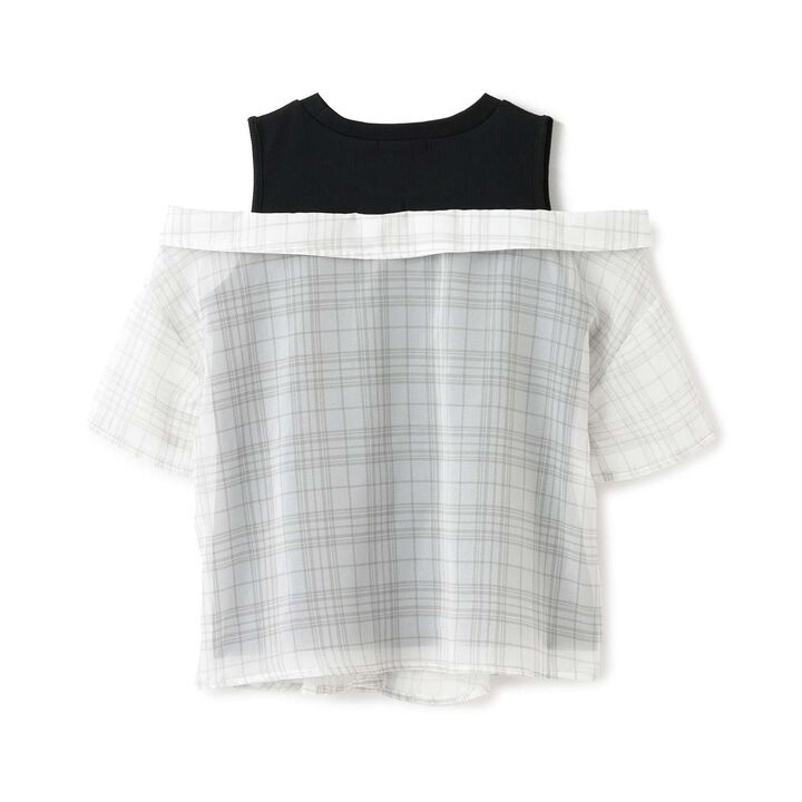 Shoulder Cutout Sheer Check Docking Shirt,Off white, medium image number 1