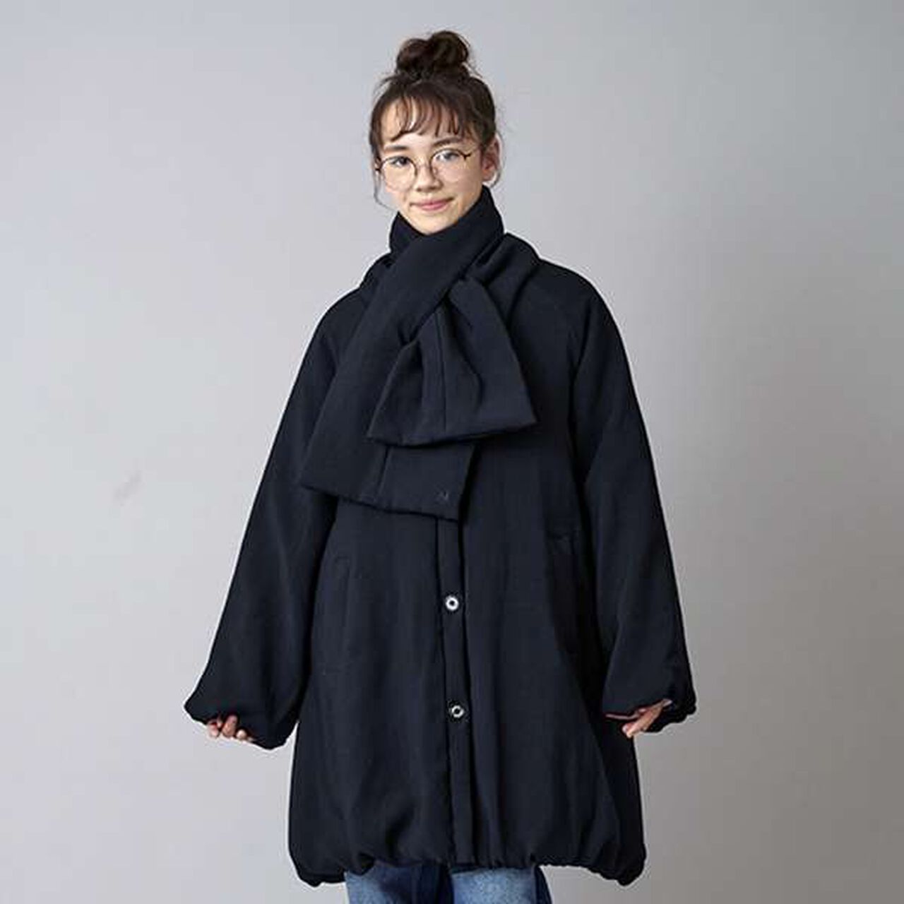 [AMI] [Web Exclusive] Tippet-Attached No-Collar Balloon Coat,Black, large image number 0