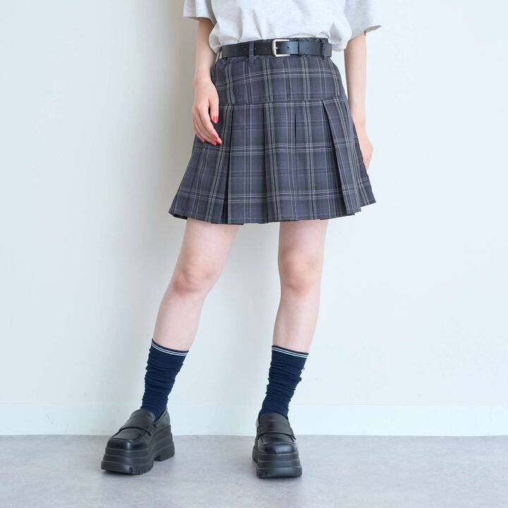 [Easy Care] Check Pleated Skirt with Belt,Pink, medium image number 11