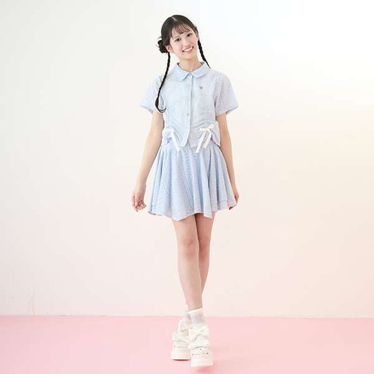 Assorted Material Ruffled Ribbon Shirt & Camisole Set,Black, large image number 17