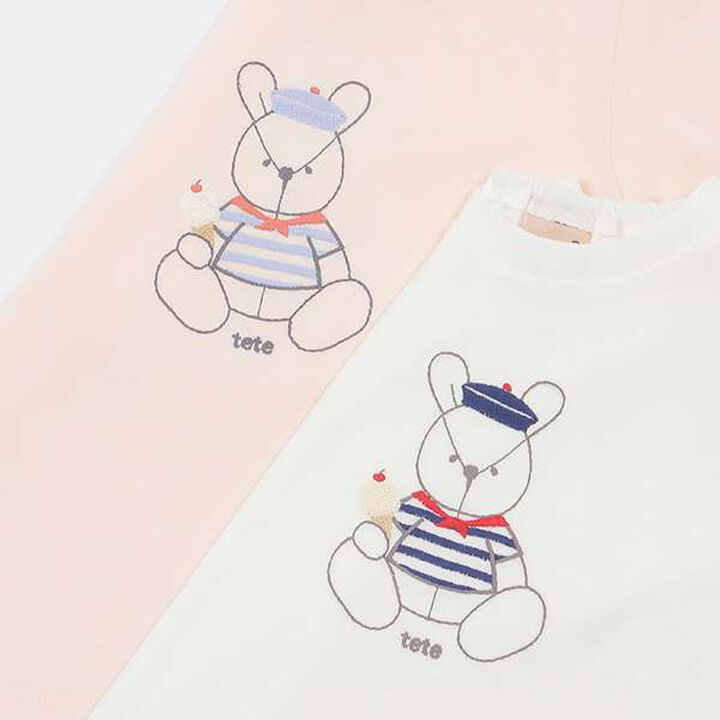 [Link] Quick-Dry Embroidery Half T-Shirt (Kids),Cream, medium image number 4
