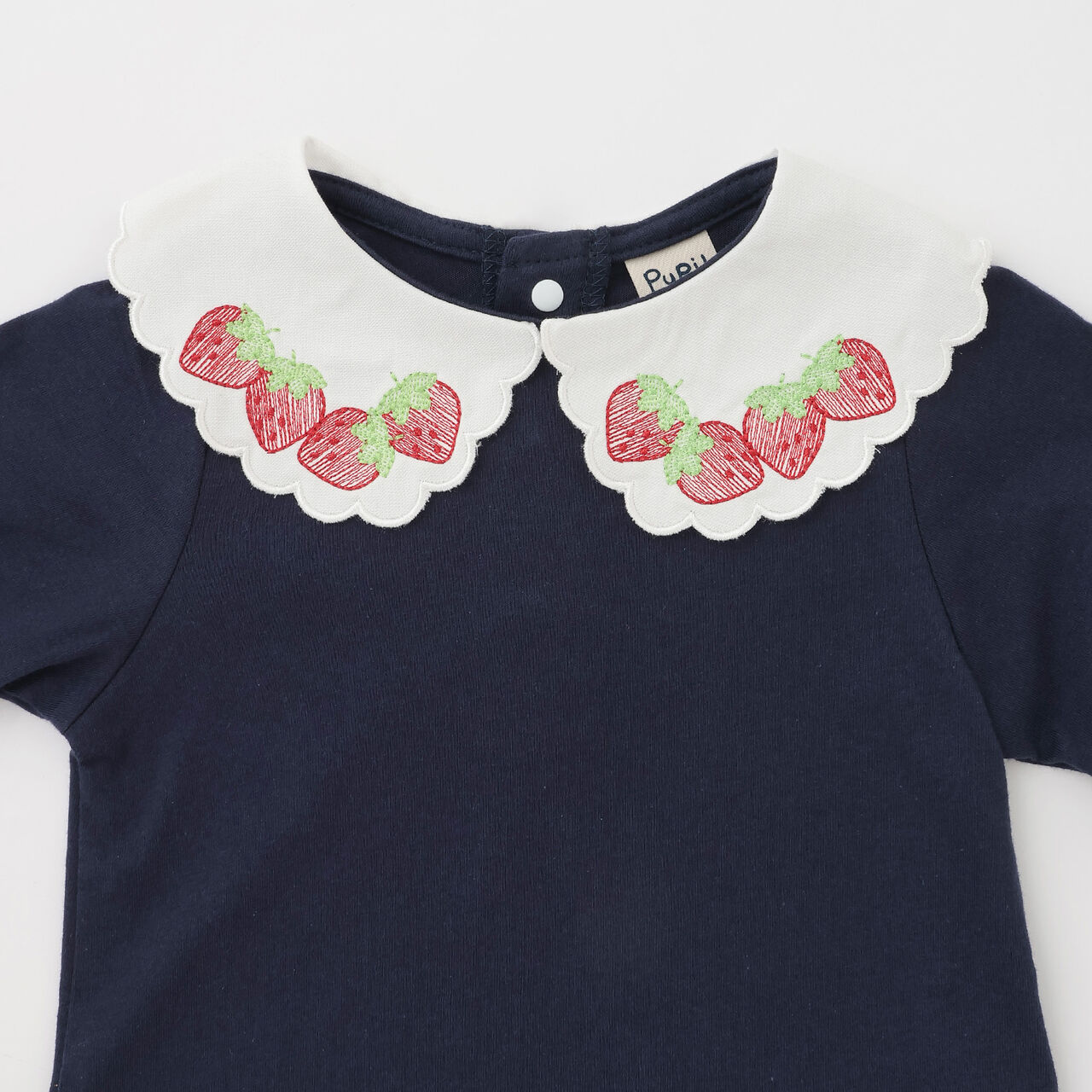 Strawberry Embroidery Scallop Collar Top,Navy, large image number 13