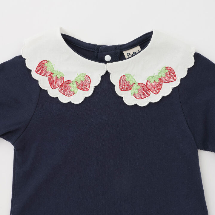Strawberry Embroidery Scallop Collar Top,Navy, medium image number 13