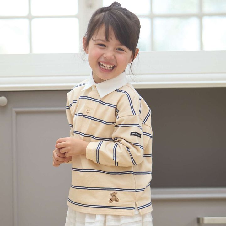 Link Stripe Pattern Rugby Long Sleeve T-Shirt,Navy, medium image number 2