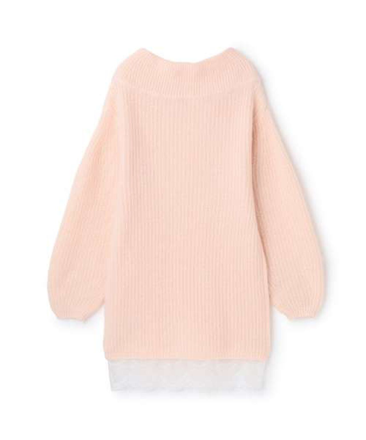 Lace Hem Knit One-Piece Dress [Korean Fashion],Pink, large image number 5