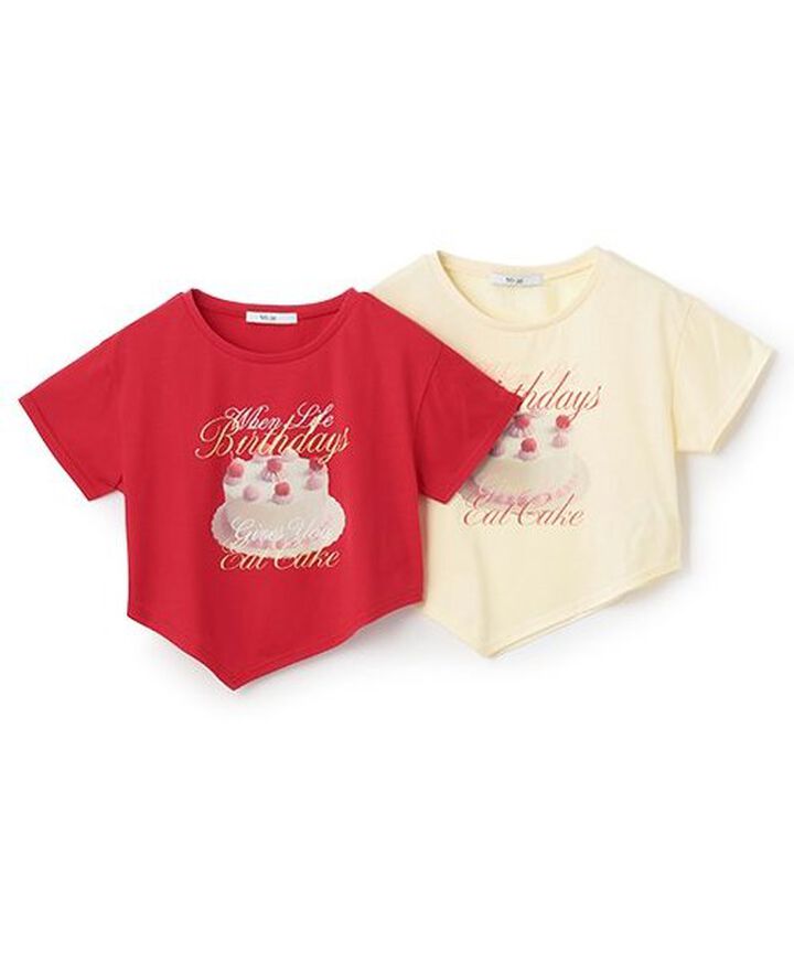 Cake Motif Short Sleeve T-Shirt,Red, medium image number 11