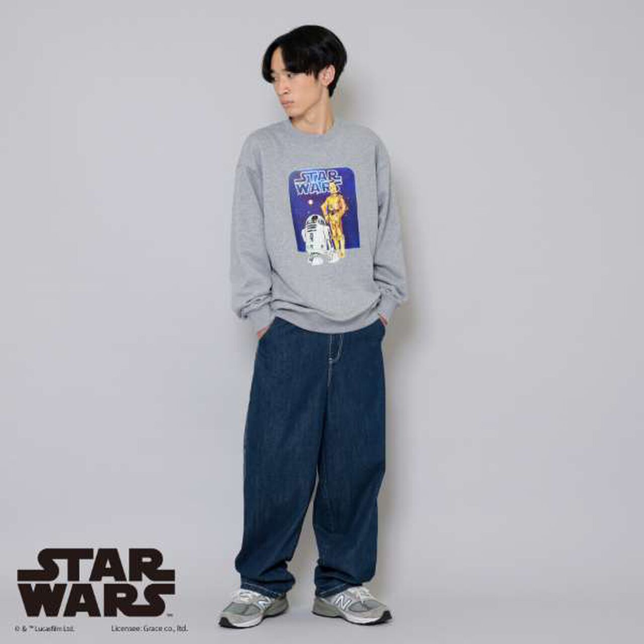 [STAR WARS] R2-D2 & C-3PO / Front Print Sweatshirt,Black, large image number 1