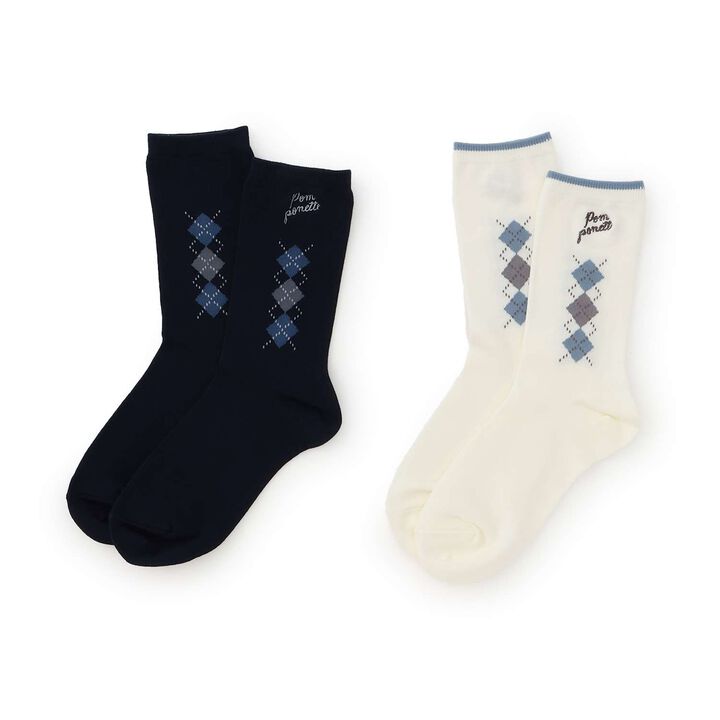 [Antibacterial Deodorizing] Argyle Pattern Crew Socks,Off white, medium image number 7