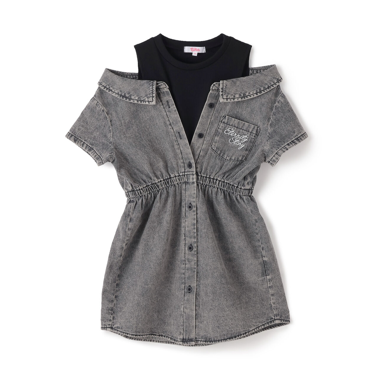 Shoulder Cutout Denim Shirt Dress,Gray, large image number 20