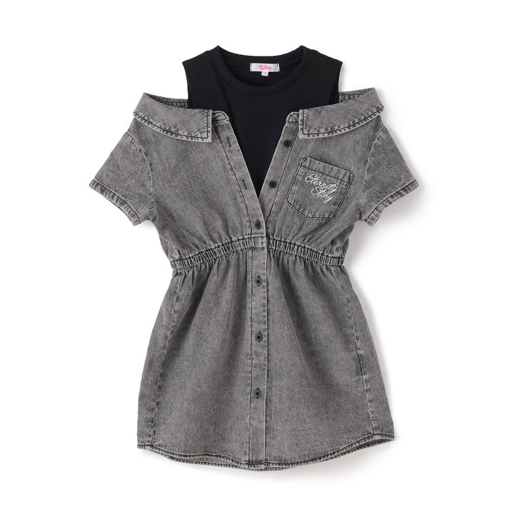 Shoulder Cutout Denim Shirt Dress,Gray, medium image number 20