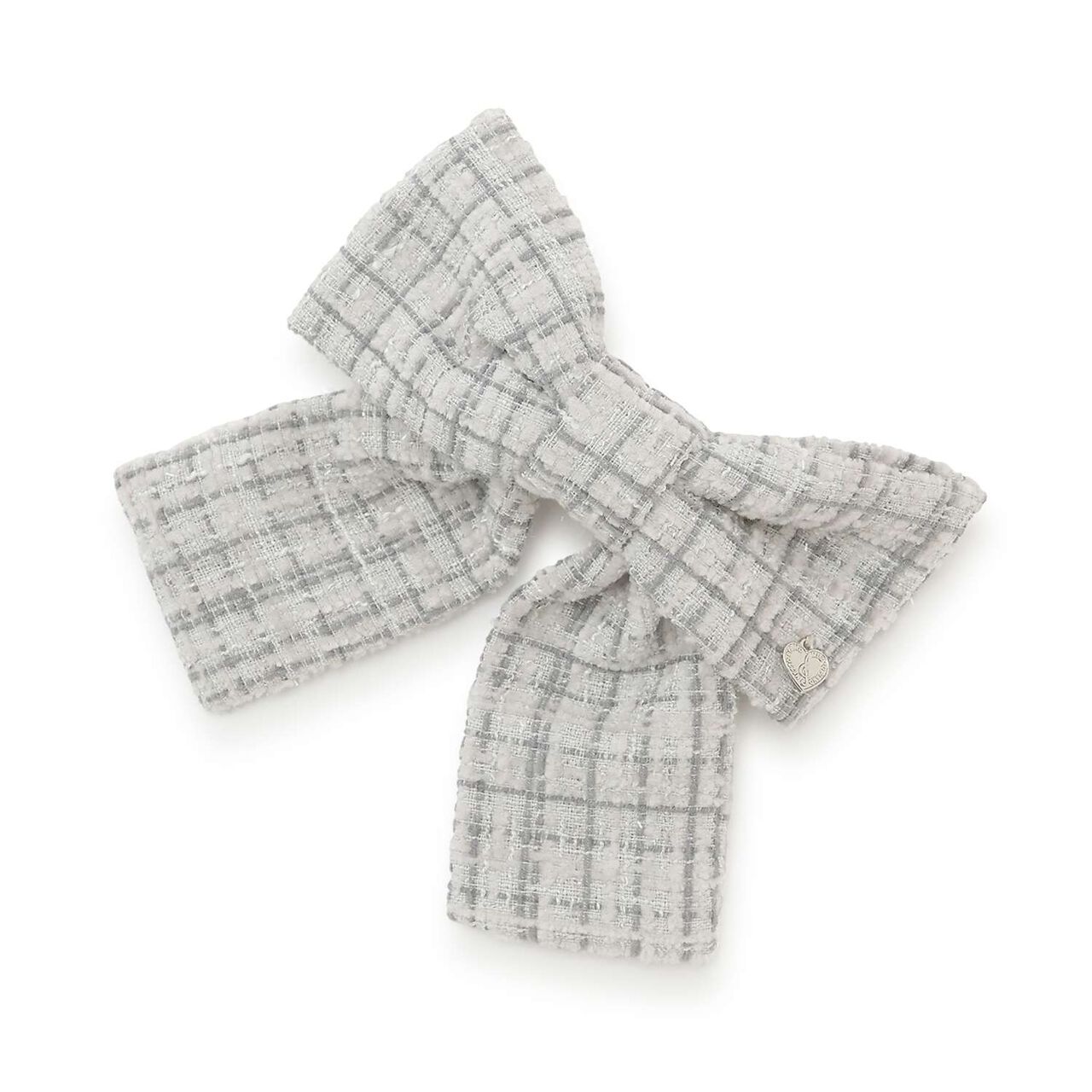 Tweed Ribbon Hair Barrette,Light gray, large image number 0