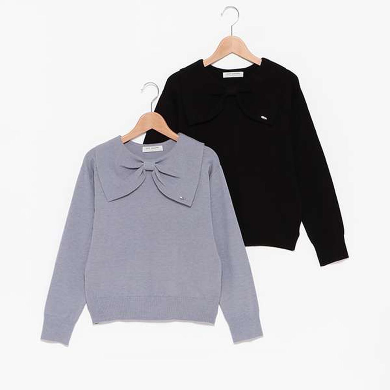 Ribbon Collar Knit,Black, large image number 6