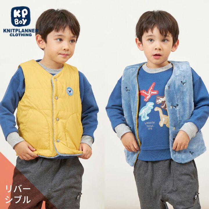 KPBOY Dinosaur Reversible Boa Lined Padded Vest (80-130),, medium