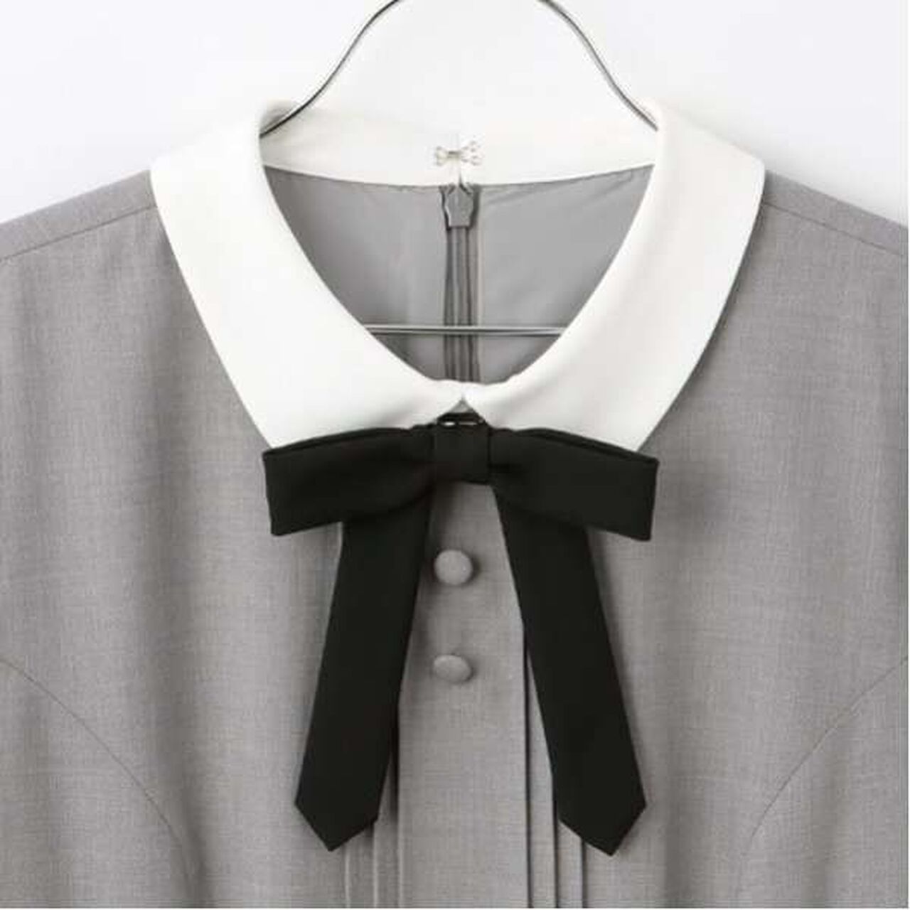 [Graduation Attire] One-Piece Dress with Ribbon Tie,Gray, large image number 12