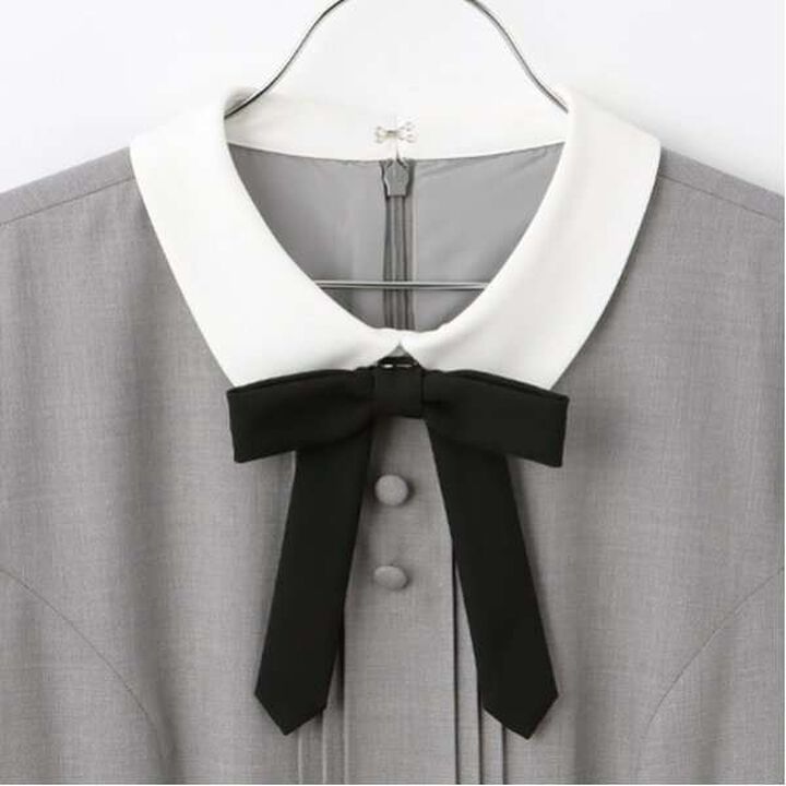 [Graduation Attire] One-Piece Dress with Ribbon Tie,Gray, medium image number 12