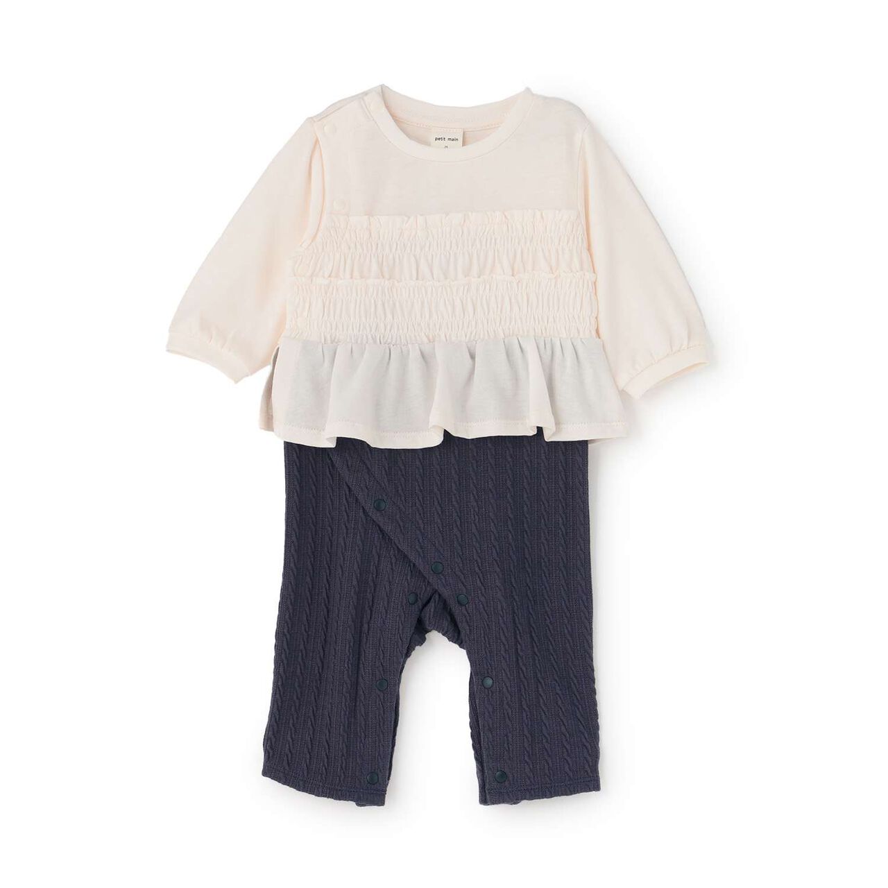 [Link] Shirred Frill Coverall,Pearl white, large image number 0