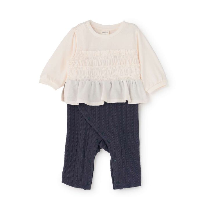 [Link] Shirred Frill Coverall,Pearl white, medium image number 0