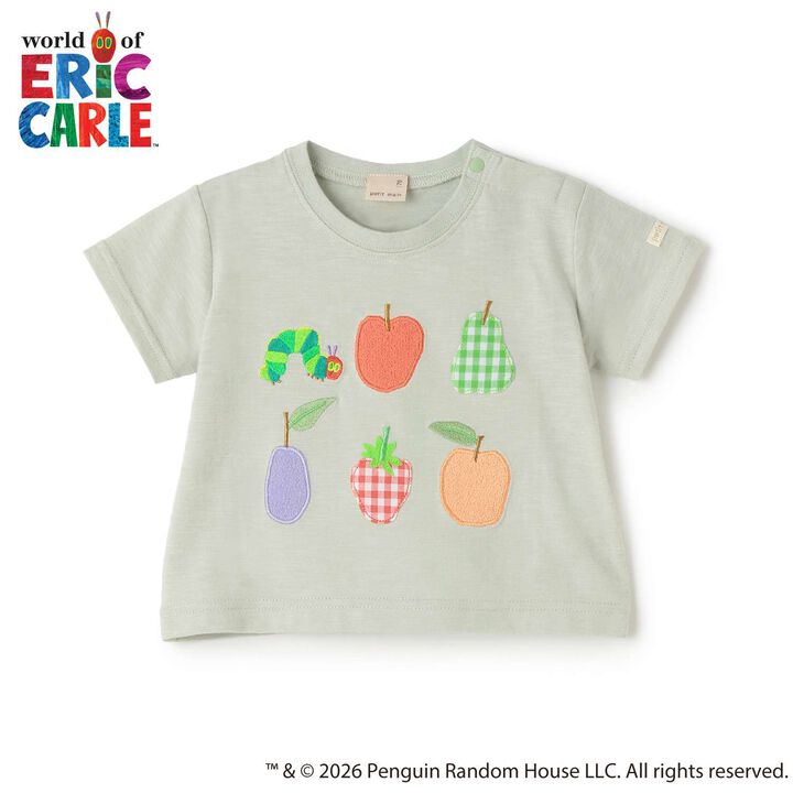 [Hungry Caterpillar] Fruit Appliqu&eacute; Short Sleeve T-Shirt,Light green, medium