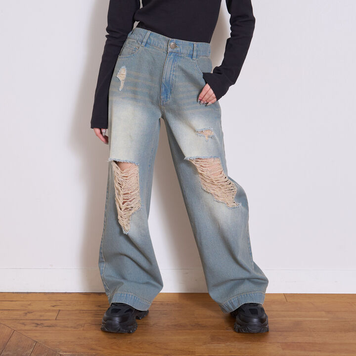 [LTXC] Distressed Denim Wide Pants [Set Available],Blue, medium image number 0