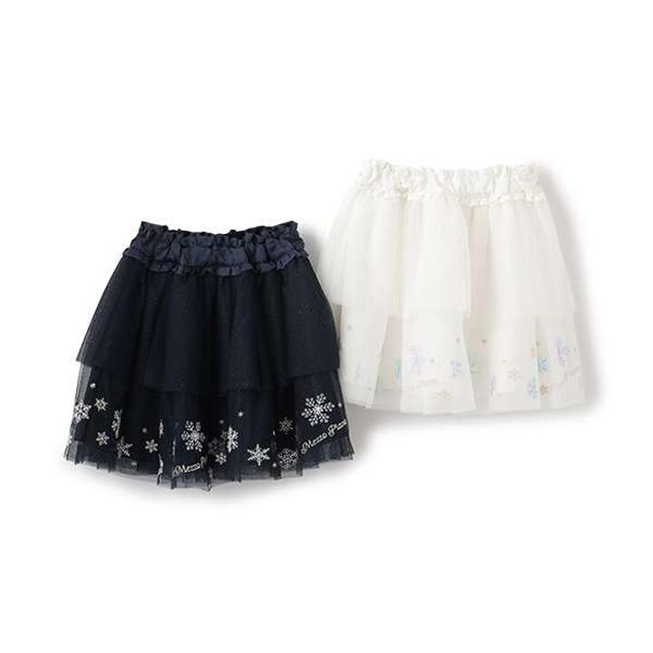 Snowflake Embroidered Tulle Skirt,Off white, medium image number 7