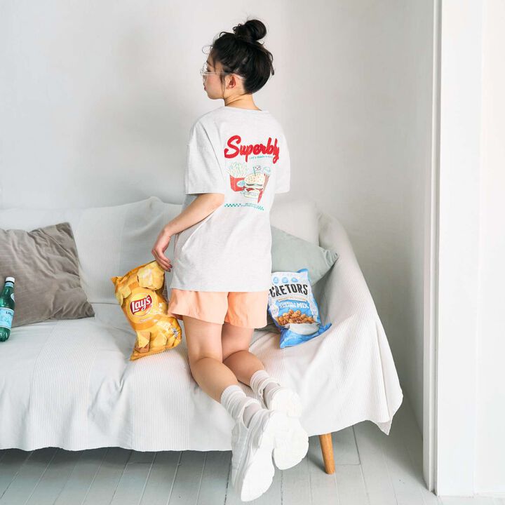 Hood Motif Loose Embroidered Short Sleeve T-Shirt,Smoke white, medium image number 5