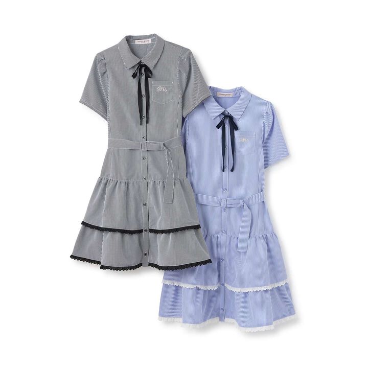 Tiered Shirt Mini One-Piece Dress,Blue, medium image number 10