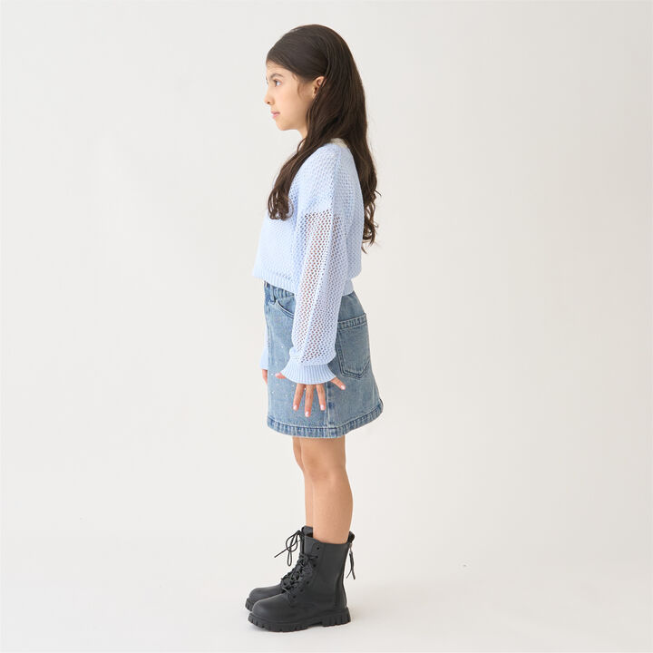 Rhinestone Denim Skirt,Blue, medium image number 4