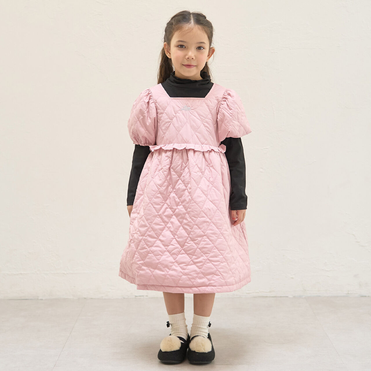 Quilted Puff One-Piece Dress,Pink, large image number 16