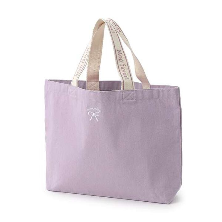 [GOOD PRICE] Recycled Cotton Ribbon Embroidery Tote,Lavender, medium image number 0