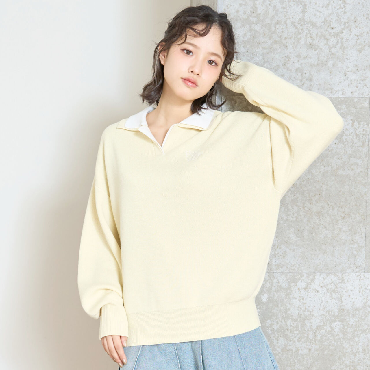 [Arael] Double Collar Skipper Knitwear,Yellow, large image number 0