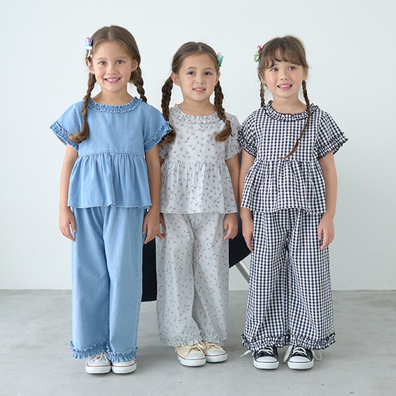 Frill Blouse & Frill Wide Pants Outfit Set,Black, large image number 11