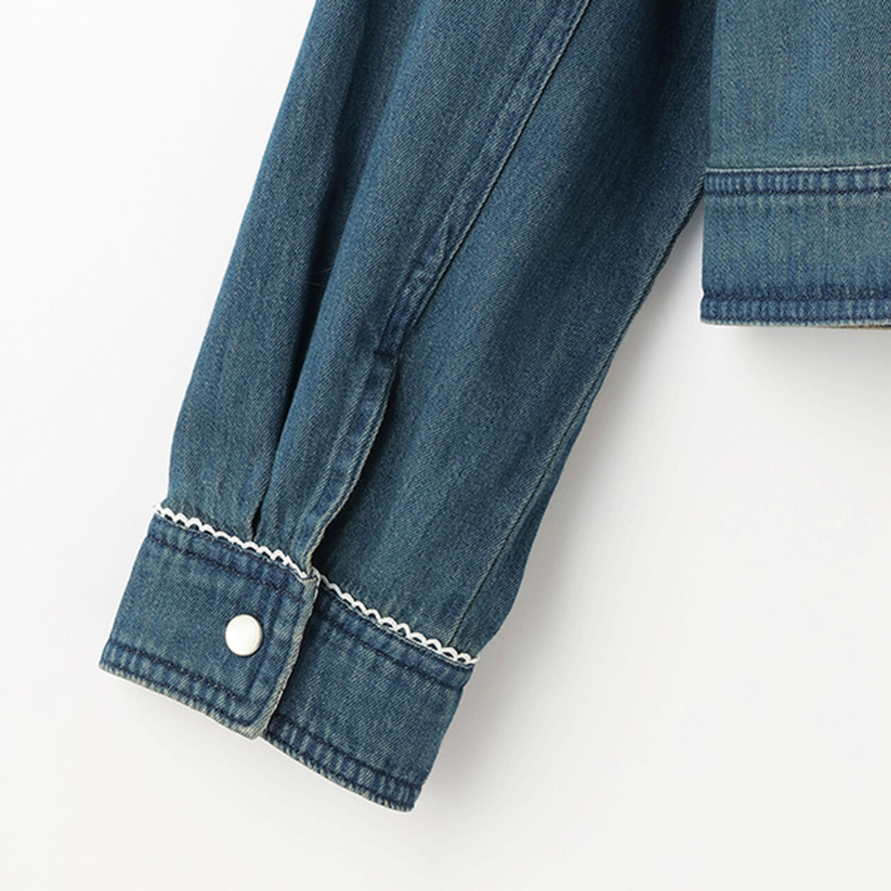 Collarless Denim Jacket,Deep blue, large image number 4