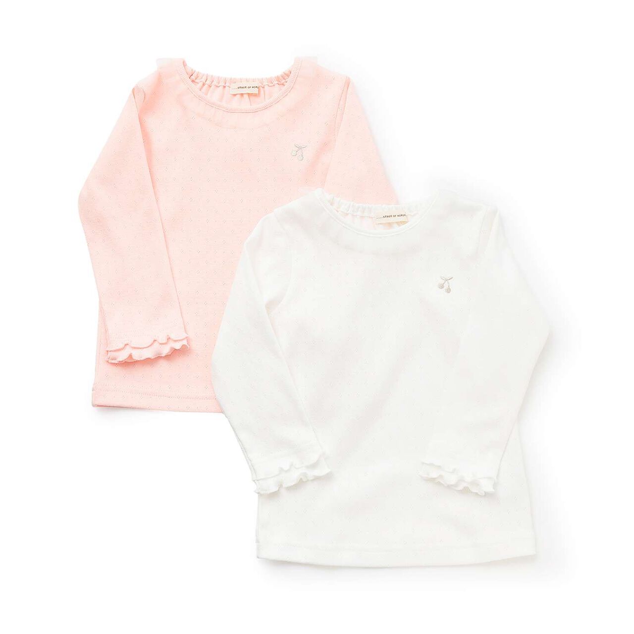 Frilled Collar Melange Long-Sleeve T-Shirt,Pink, large image number 7