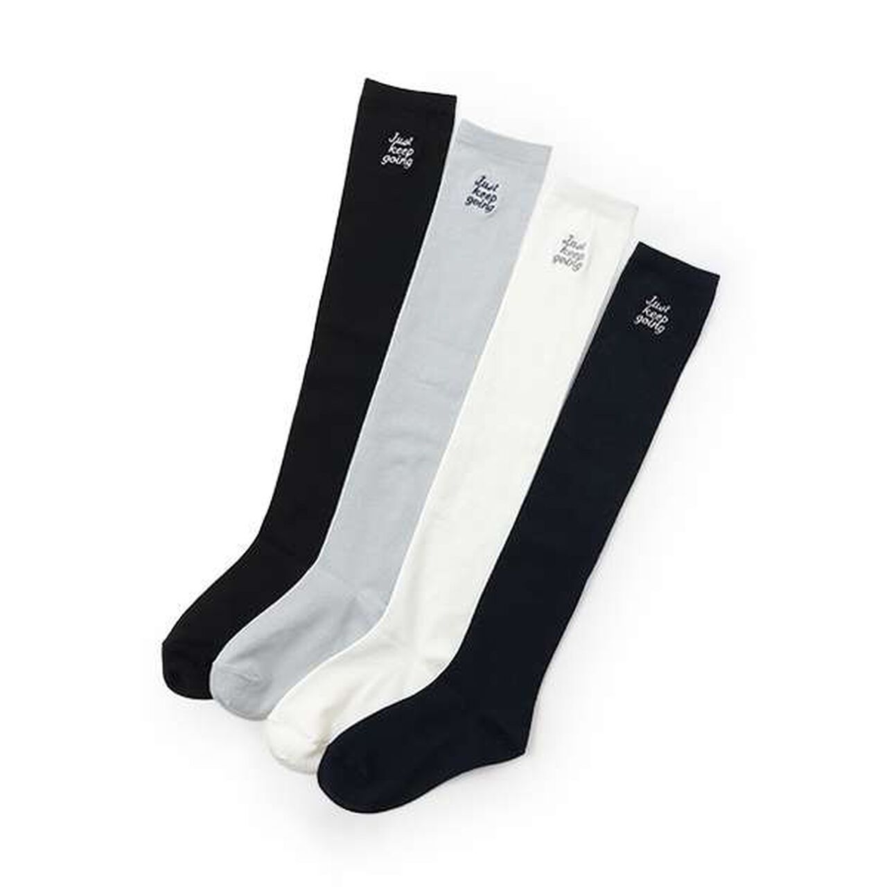 Logo Embroidered Knee-High Socks,Off white, large image number 4