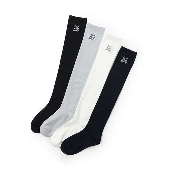 Logo Embroidered Knee-High Socks,Off white, medium image number 4